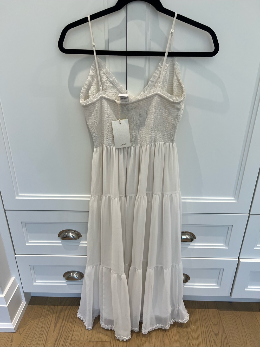 Aritzia Wilfred Tuberose - White Smocked Bodice Midi Dress - Picture 2 of 4